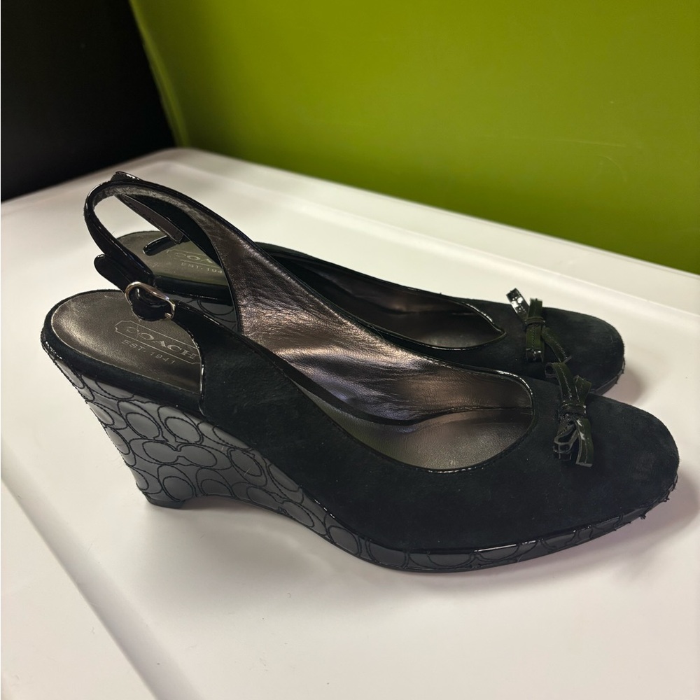 Coach Black Wedge Slingback Heels